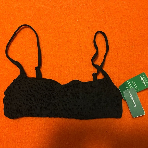 Black smocked bralette bikini swimsuit top NWT - Picture 2 of 10